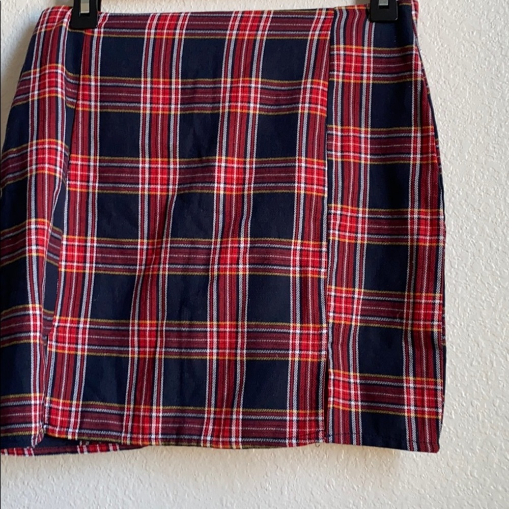 Blue and red plaid skirt